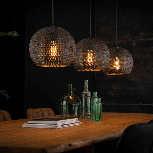 Hanglamp van 3 Lampen Armor Half Rond - 128x30x150 cm - Zwart bruin