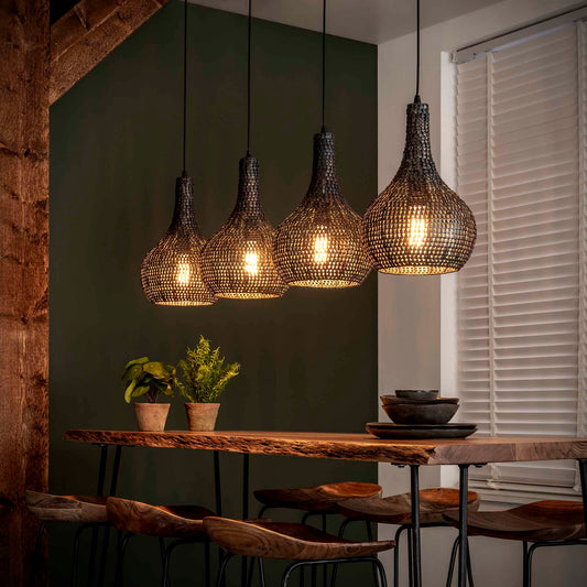 Hanglamp van 4 Lampen Armor Kegel - 140x25x150 cm - Zwart bruin