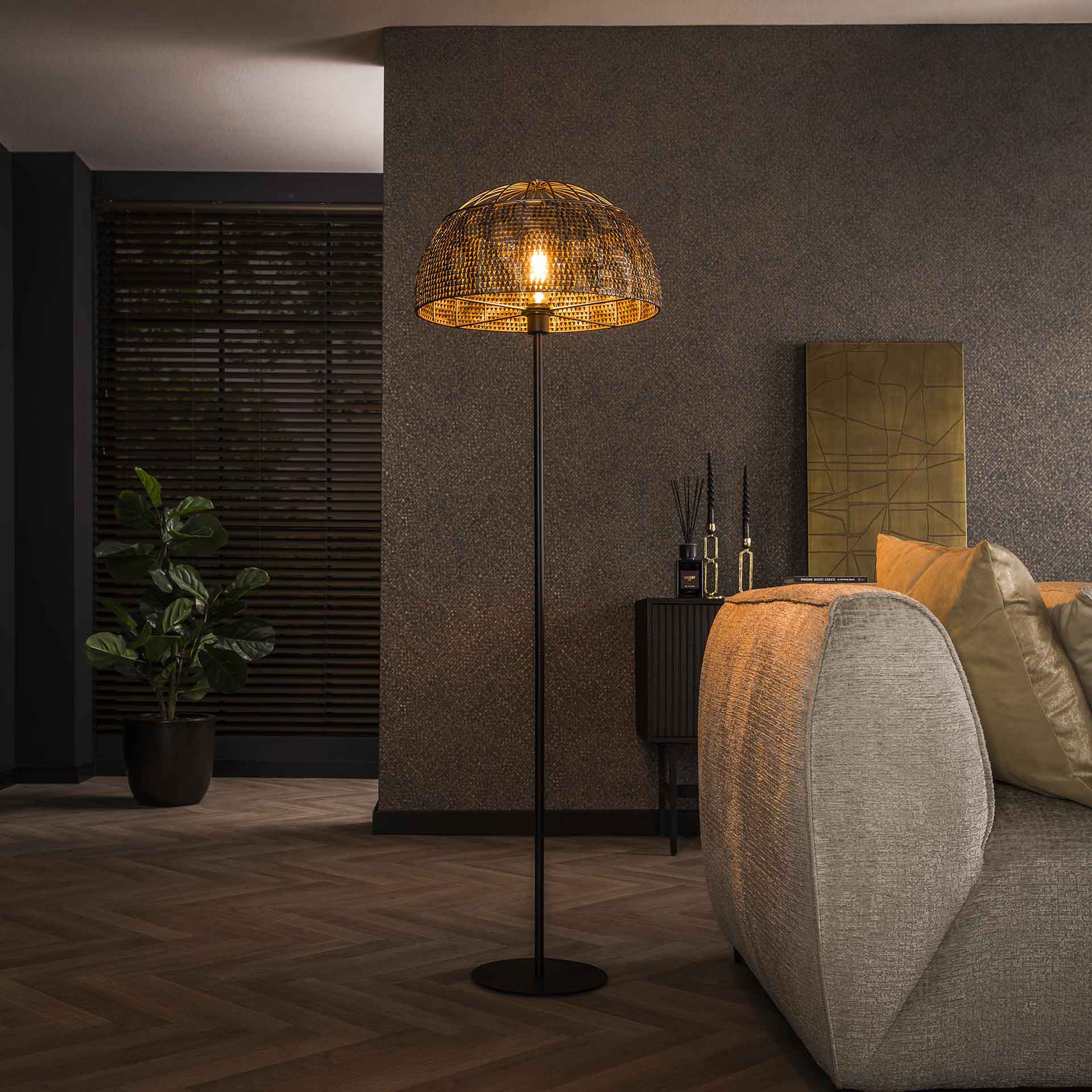 Vloerlamp Ø50 Armor Open - 50x50x164 cm - Zwart Bruin