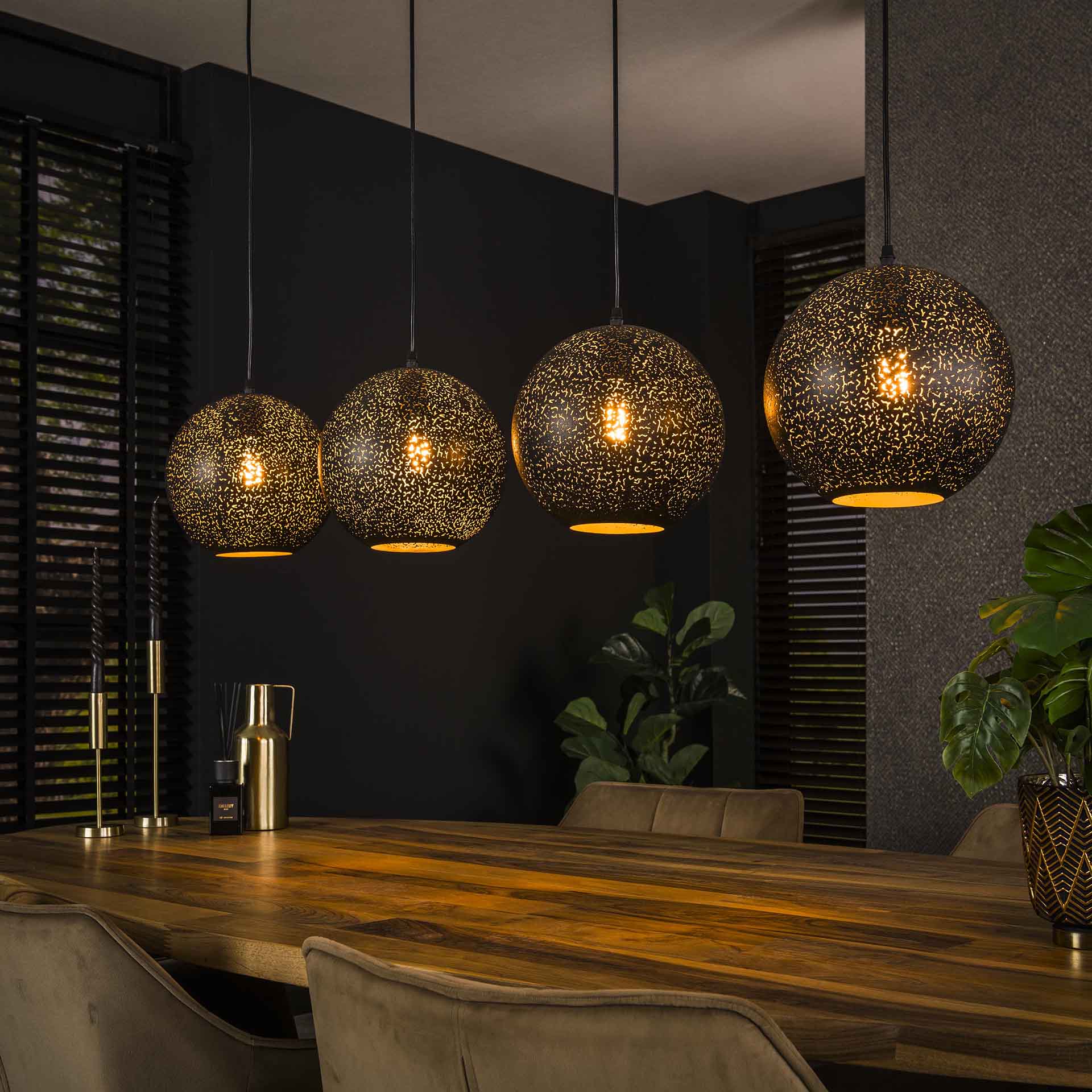 Hanglamp van 4 Lampen Zip - 135x25x150 cm - Artic zwart