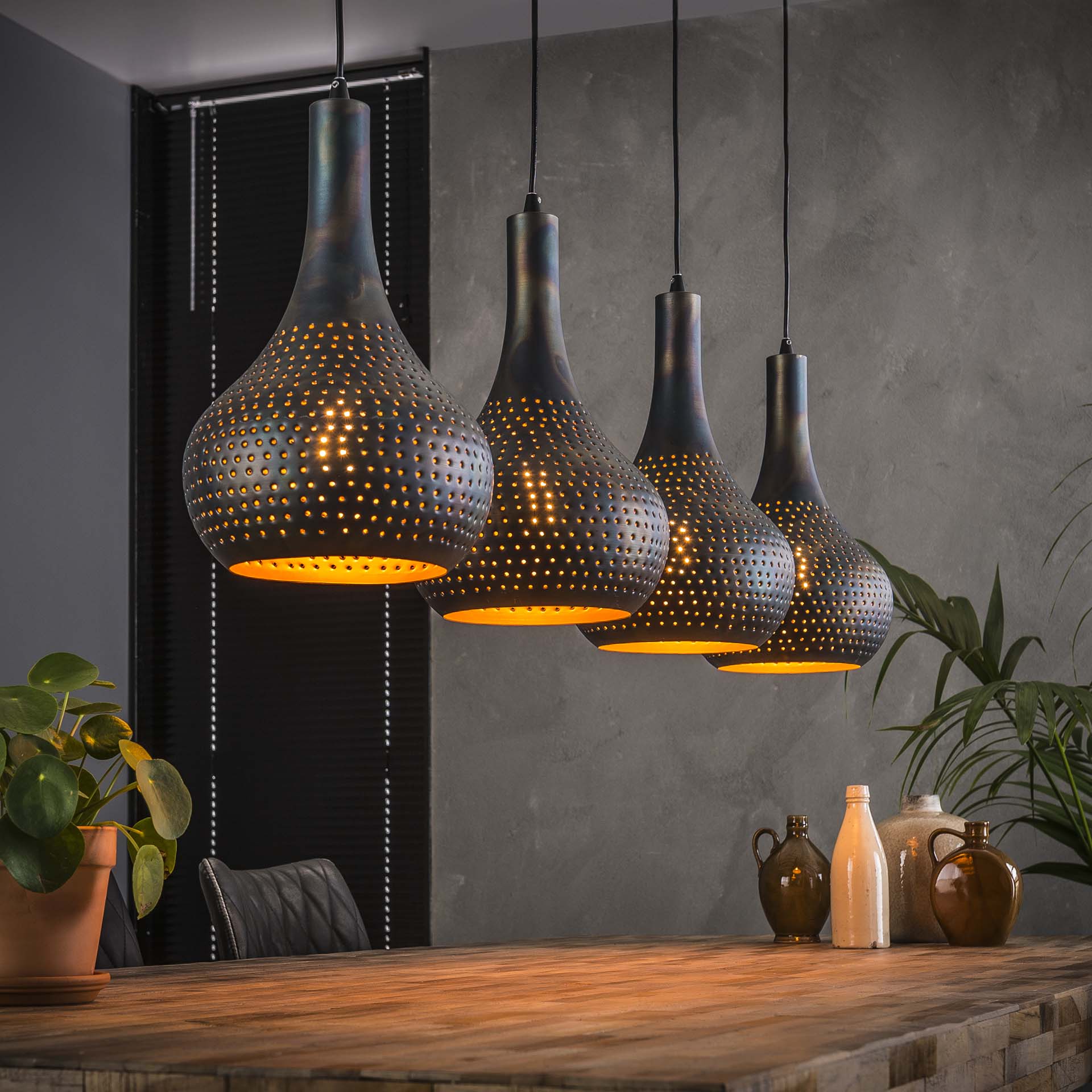 Hanglamp van 4 Lampen Punch Kegel - 130x25x150 cm - Zwart bruin