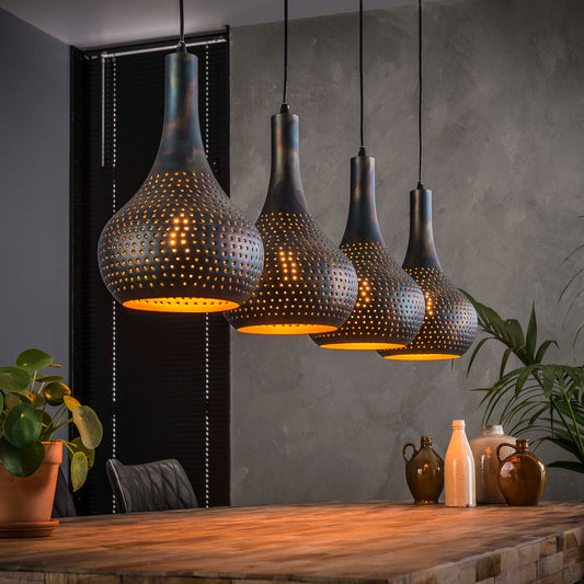 Hanglamp van 4 Lampen Punch Kegel - 130x25x150 cm - Zwart bruin