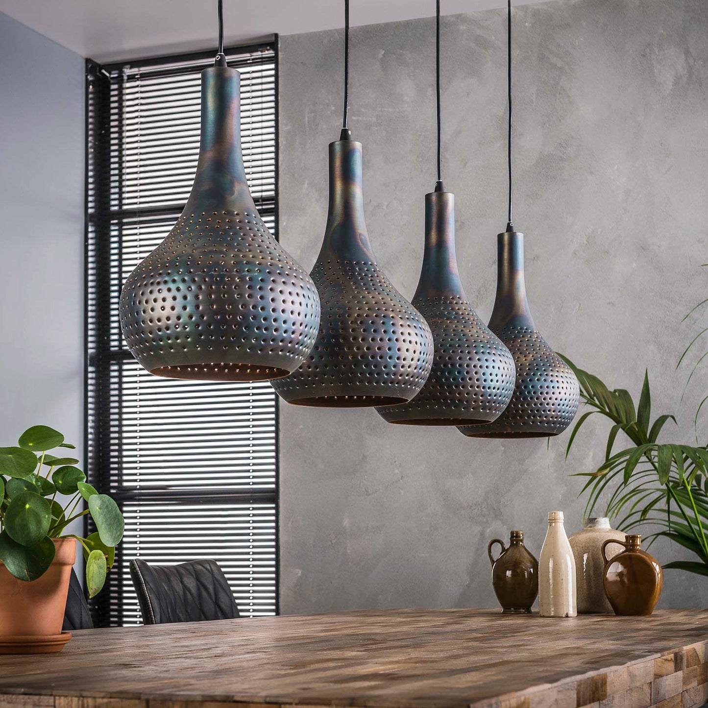 Hanglamp 4L punch kegel / Zwart bruin