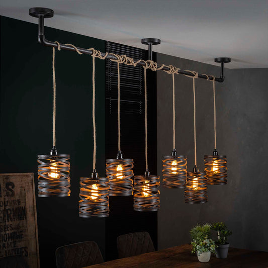 Hanglamp van 7 Lampen twist wikkel XL - 175x15x150 cm - Slate grey