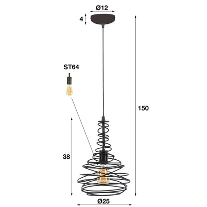 Hanglamp 1x Ø25 kegel spinn / Zwart