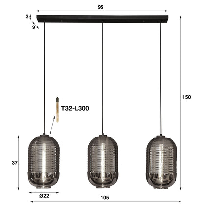 Hanglamp 3L tub chromed glass