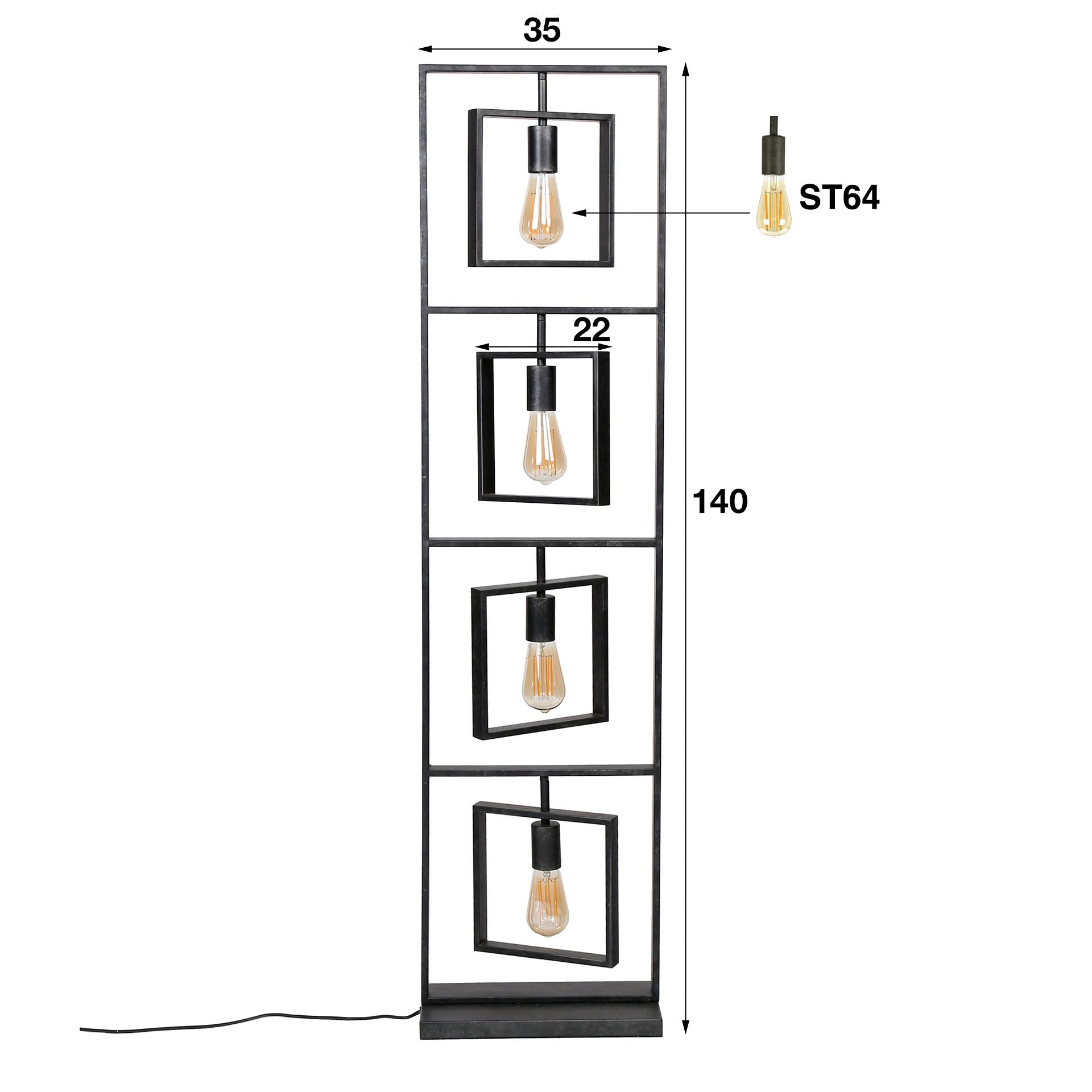 Vloerlamp 4L Turn square / Charcoal