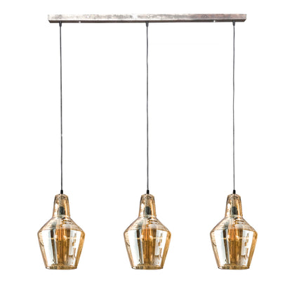 Hanglamp 3L amber glas kegel / Oud zilver