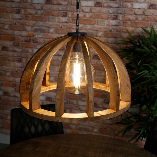 Hanglamp van Ø60 gebogen houten spijlen - 62x62x150 cm - Massief mango naturel