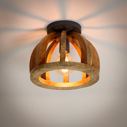 Plafondlamp gebogen houten spijl - 30x30x24 cm - Massief mango naturel