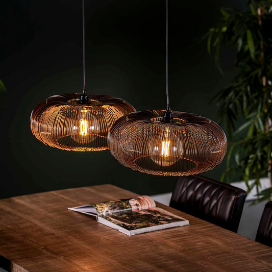 Hanglamp van 2 Lampen Disk Wire Copper Twist - 102x43x150 cm - Zwart Nikkel