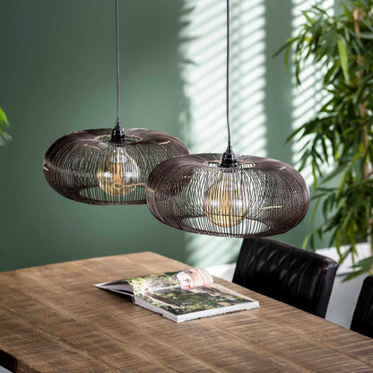 Hanglamp 2x Ø43 disk wire copper twist / Zwart nikkel