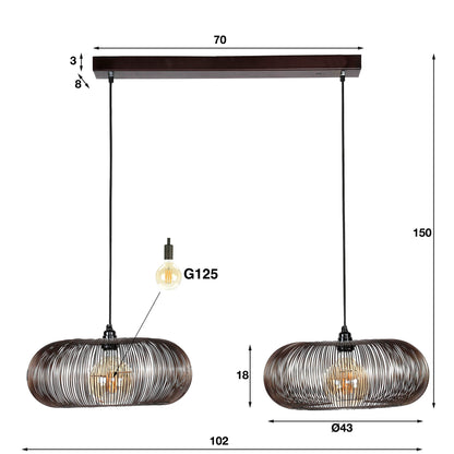 Hanglamp 2x Ø43 disk wire copper twist / Zwart nikkel