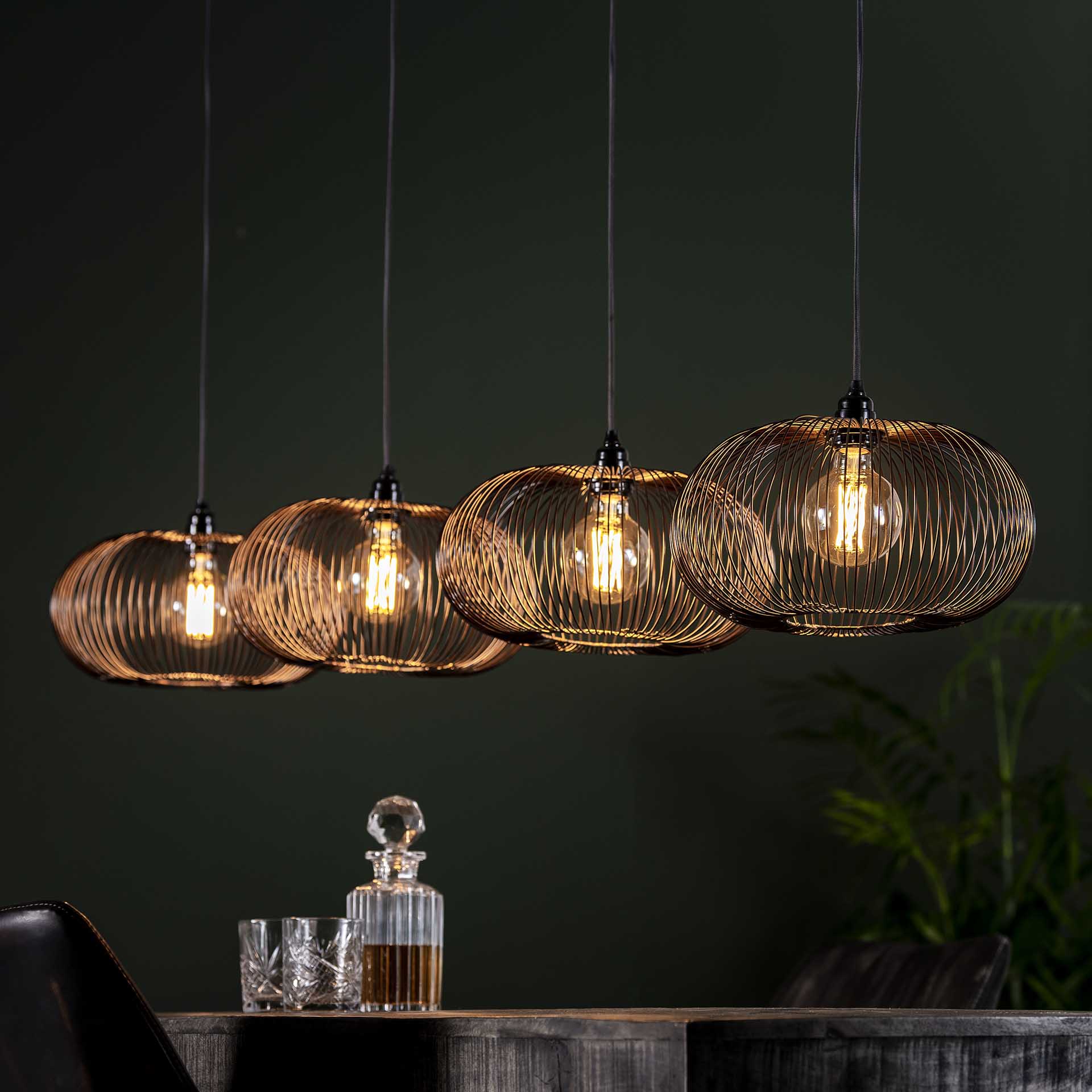 Hanglamp van 4 Lampen Disk Wire Copper Twist - 170x35x150 cm - Zwart nikkel