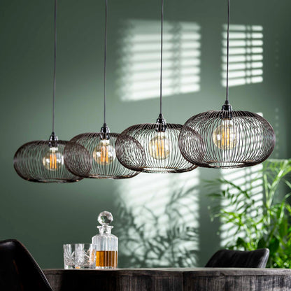 Hanglamp 4x Ø35 disk wire copper twist / Zwart nikkel