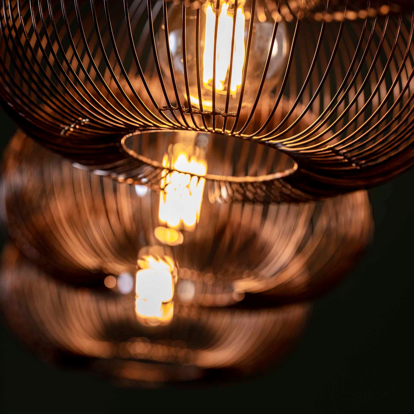 Hanglamp 4x Ø35 disk wire copper twist / Zwart nikkel