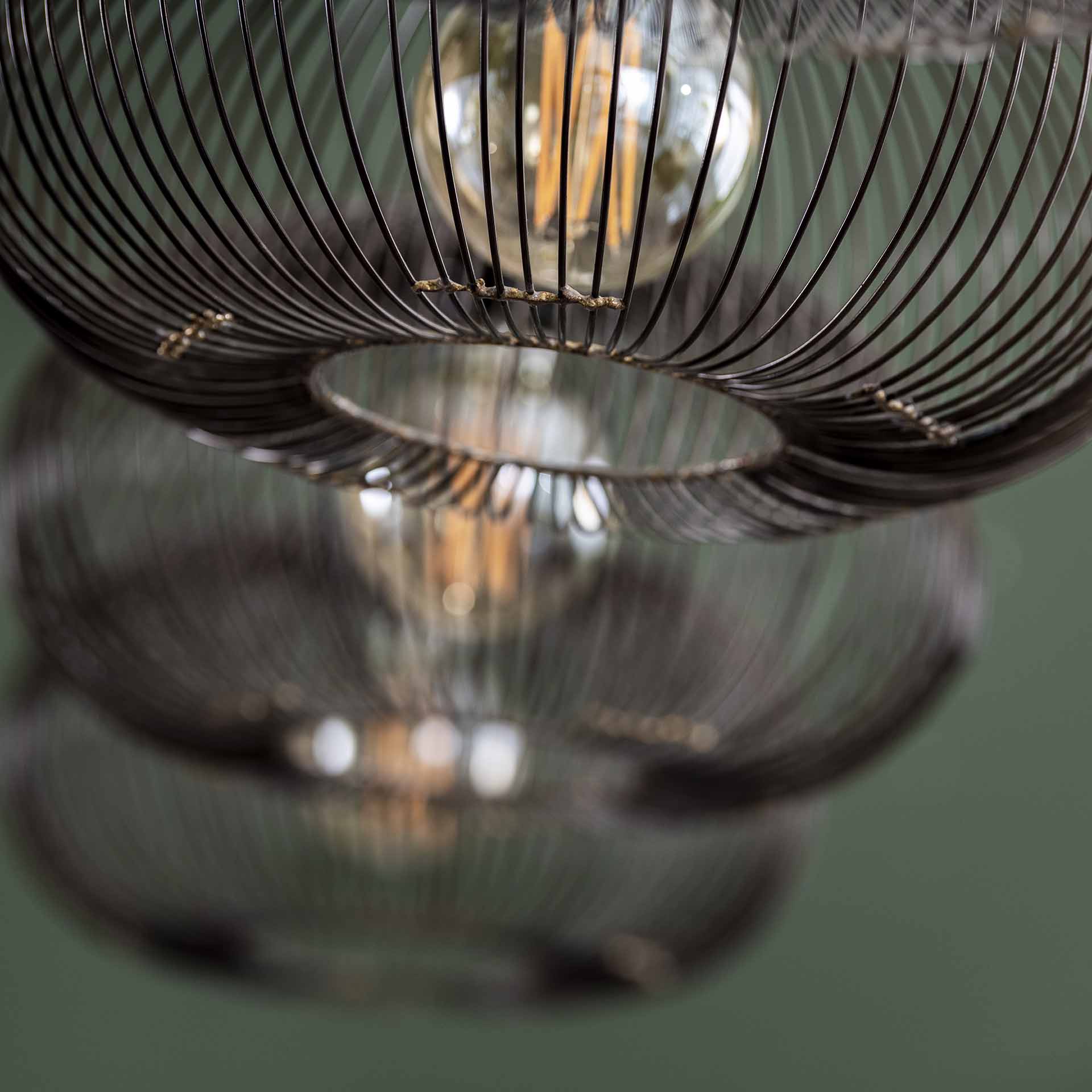 Hanglamp 4x Ø35 disk wire copper twist / Zwart nikkel