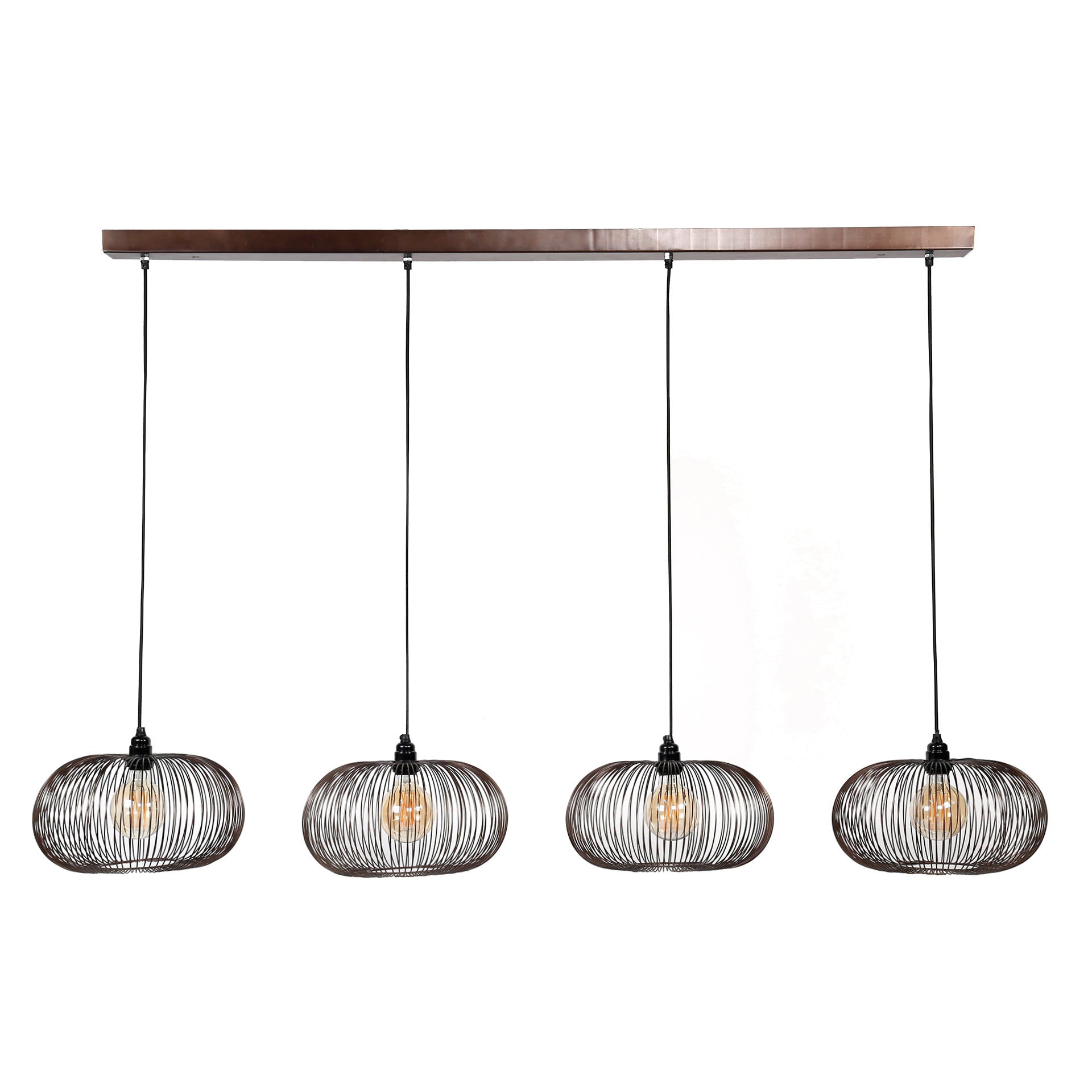Hanglamp 4x Ø35 disk wire copper twist / Zwart nikkel
