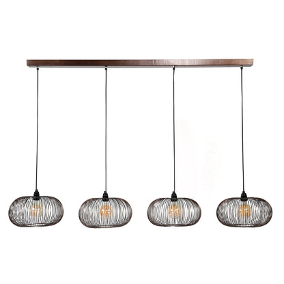 Hanglamp 4x Ø35 disk wire copper twist / Zwart nikkel