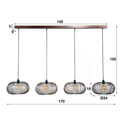Hanglamp 4x Ø35 disk wire copper twist / Zwart nikkel