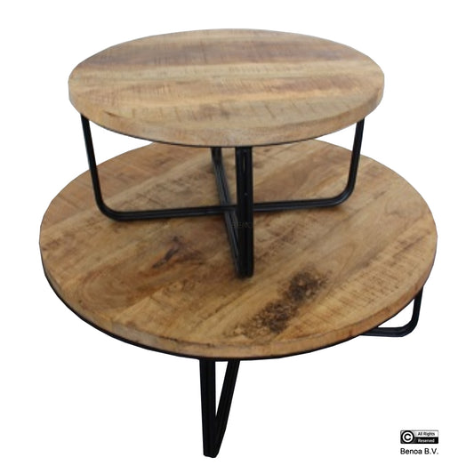 Iron Round Coffee Table Natural Finish (Set of 2)
