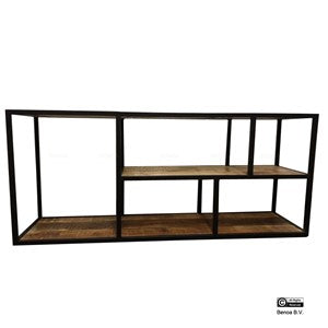 Iron TV Rack with Wooden Shelf 140 Iron Black powdercoated, Wood Natural finish