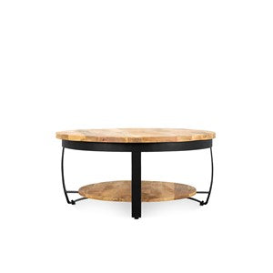 Salontafel Paras Metaal 90 Black Iron Stand, Wood Natural finish