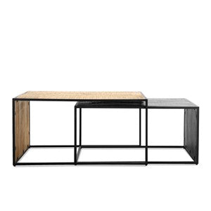 Salontafel Rechthoek Set van 2 Natural Wood / Sandblasted Black Finish