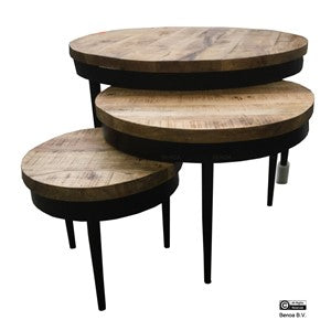 Salontafel Rond met 3 cm blad Set van 3