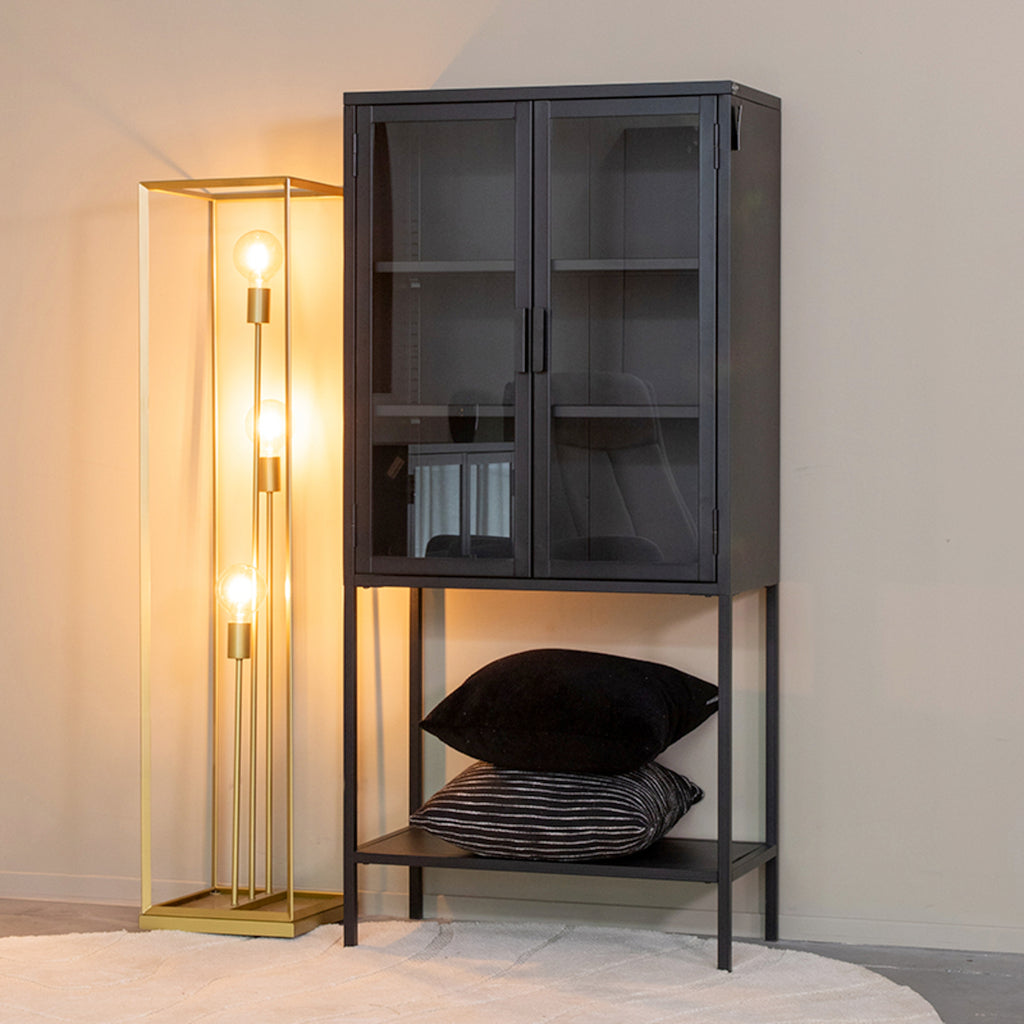 Vitrinekast Level - Zwart - Metaal - 70x35x150 cm