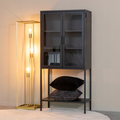 Vitrinekast Level - Zwart - Metaal - 70x35x150 cm