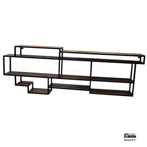 Wandrek Rechthoek Metaal Iron Black Powdercoated, Wood Natural finish