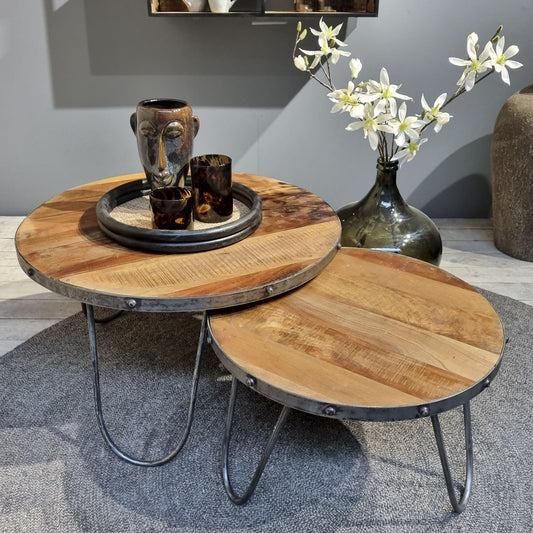 Wood & Iron Coffee Table Rough Mango Set of 2